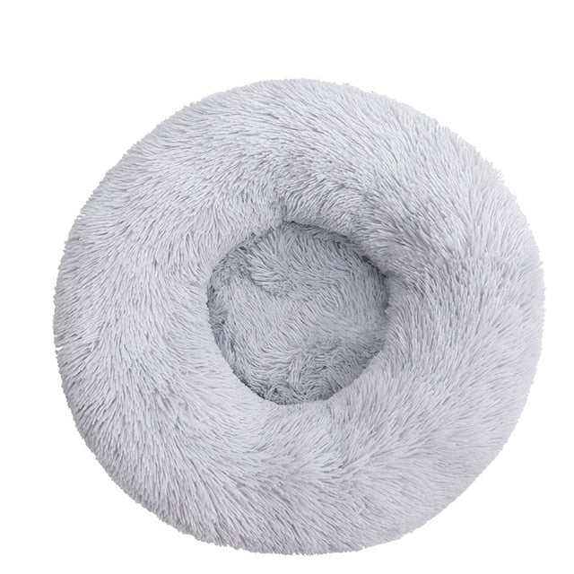 Dog Calming Beds for Small Medium Dogs - round Donut Washable Dog Bed, Anti-Slip Faux Fur Fluffy Donut Cuddler Anxiety Cat Bed(16" Light Grey)