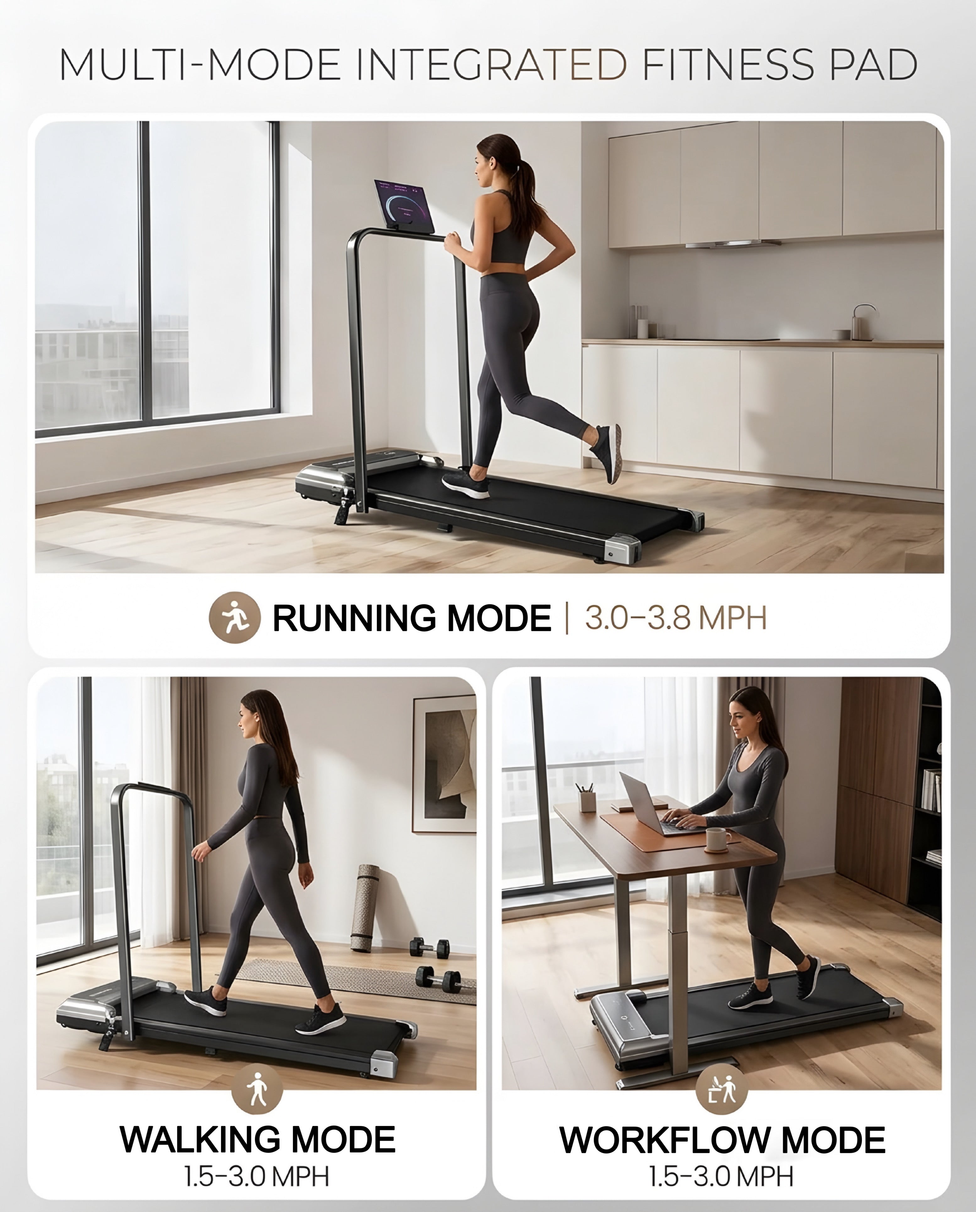 Portable Walking Pad Treadmill with Incline for Home Fitness & Under Office Desk Walking