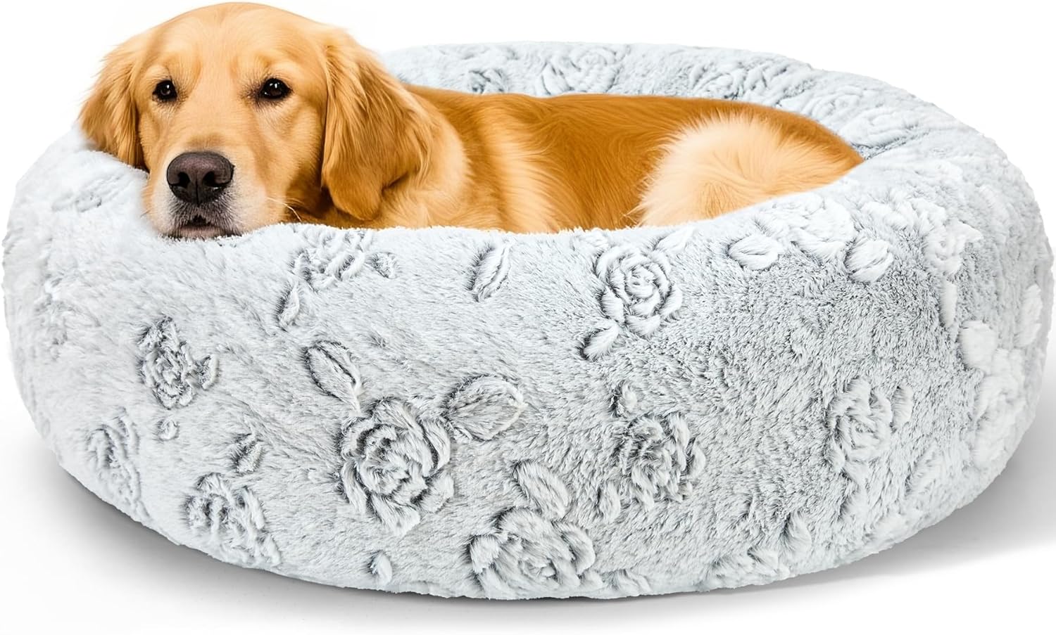 Dog Calming Beds for Small Medium Dogs - round Donut Washable Dog Bed, Anti-Slip Faux Fur Fluffy Donut Cuddler Anxiety Cat Bed(16" Light Grey)
