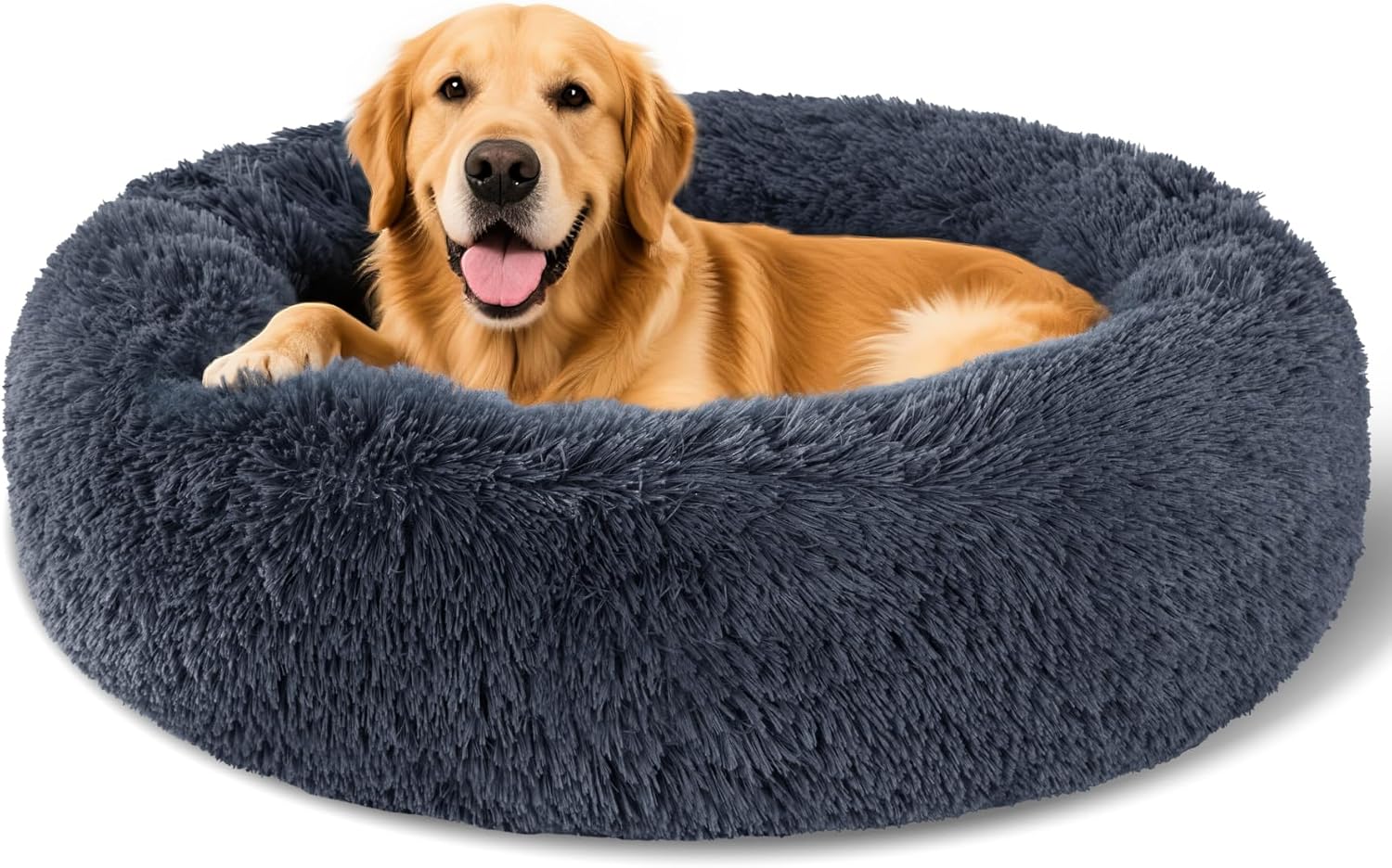 Dog Calming Beds for Small Medium Dogs - round Donut Washable Dog Bed, Anti-Slip Faux Fur Fluffy Donut Cuddler Anxiety Cat Bed(16" Light Grey)