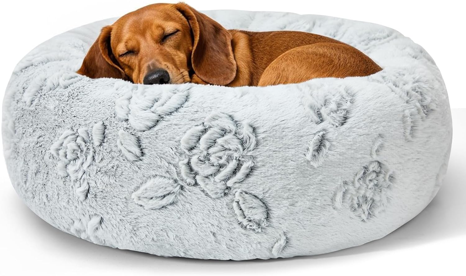 Dog Calming Beds for Small Medium Dogs - round Donut Washable Dog Bed, Anti-Slip Faux Fur Fluffy Donut Cuddler Anxiety Cat Bed(16" Light Grey)