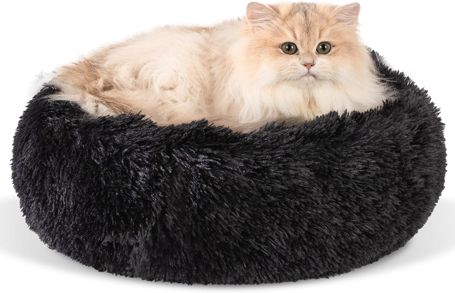 Dog Calming Beds for Small Medium Dogs - round Donut Washable Dog Bed, Anti-Slip Faux Fur Fluffy Donut Cuddler Anxiety Cat Bed(16" Light Grey)