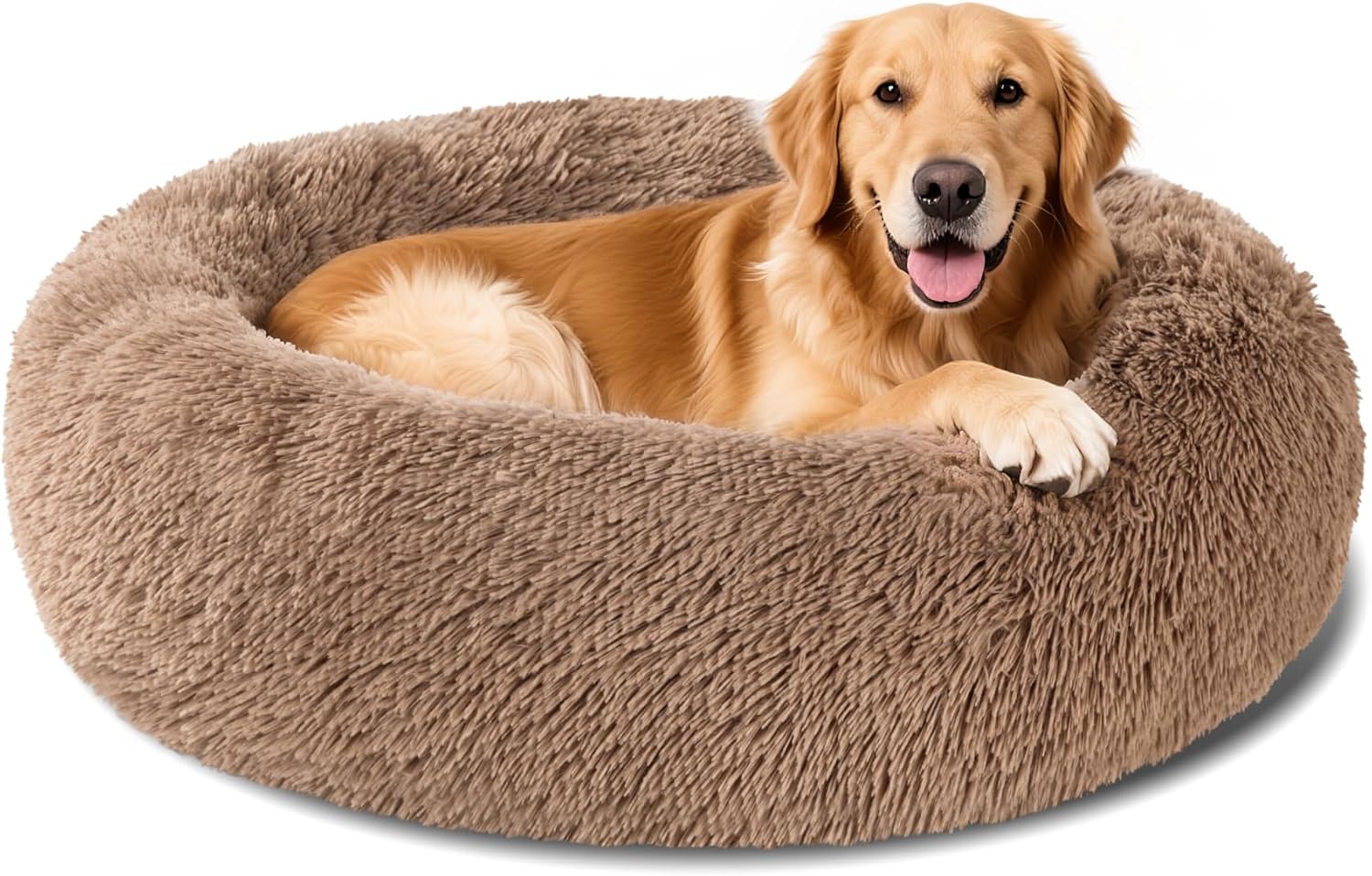 Dog Calming Beds for Small Medium Dogs - round Donut Washable Dog Bed, Anti-Slip Faux Fur Fluffy Donut Cuddler Anxiety Cat Bed(16" Light Grey)