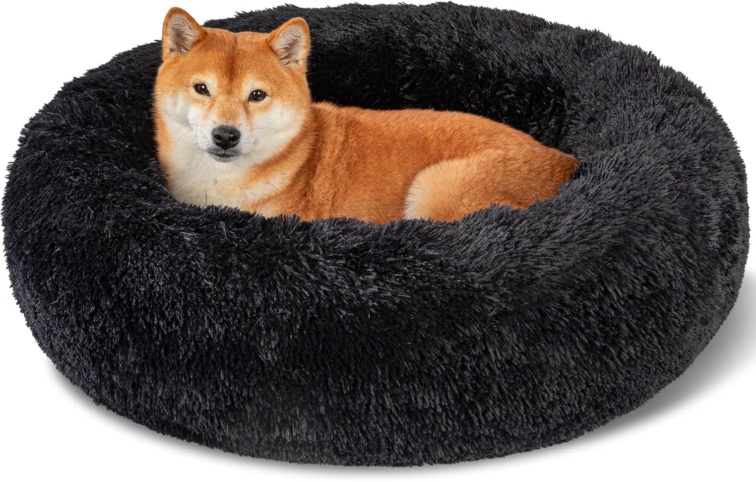 Dog Calming Beds for Small Medium Dogs - round Donut Washable Dog Bed, Anti-Slip Faux Fur Fluffy Donut Cuddler Anxiety Cat Bed(16" Light Grey)