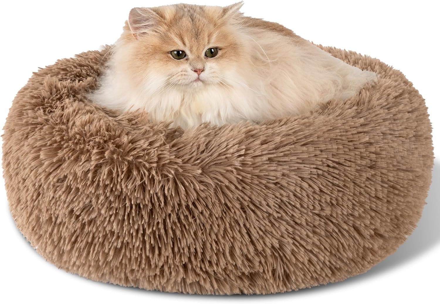 Dog Calming Beds for Small Medium Dogs - round Donut Washable Dog Bed, Anti-Slip Faux Fur Fluffy Donut Cuddler Anxiety Cat Bed(16" Light Grey)