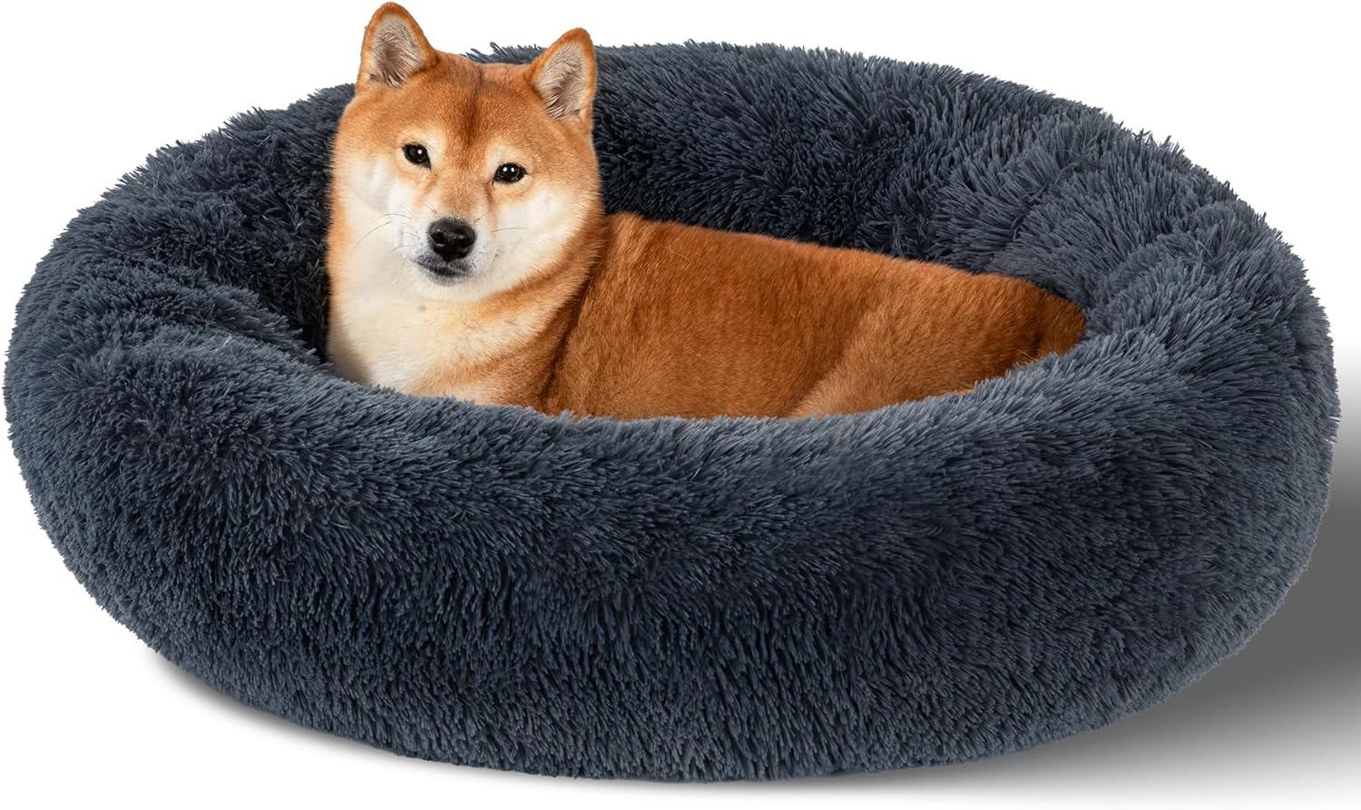 Dog Calming Beds for Small Medium Dogs - round Donut Washable Dog Bed, Anti-Slip Faux Fur Fluffy Donut Cuddler Anxiety Cat Bed(16" Light Grey)