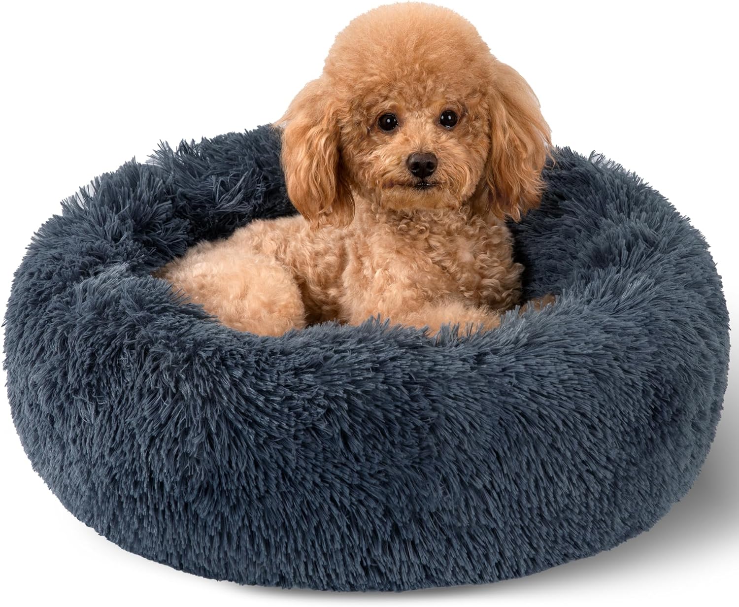 Dog Calming Beds for Small Medium Dogs - round Donut Washable Dog Bed, Anti-Slip Faux Fur Fluffy Donut Cuddler Anxiety Cat Bed(16" Light Grey)