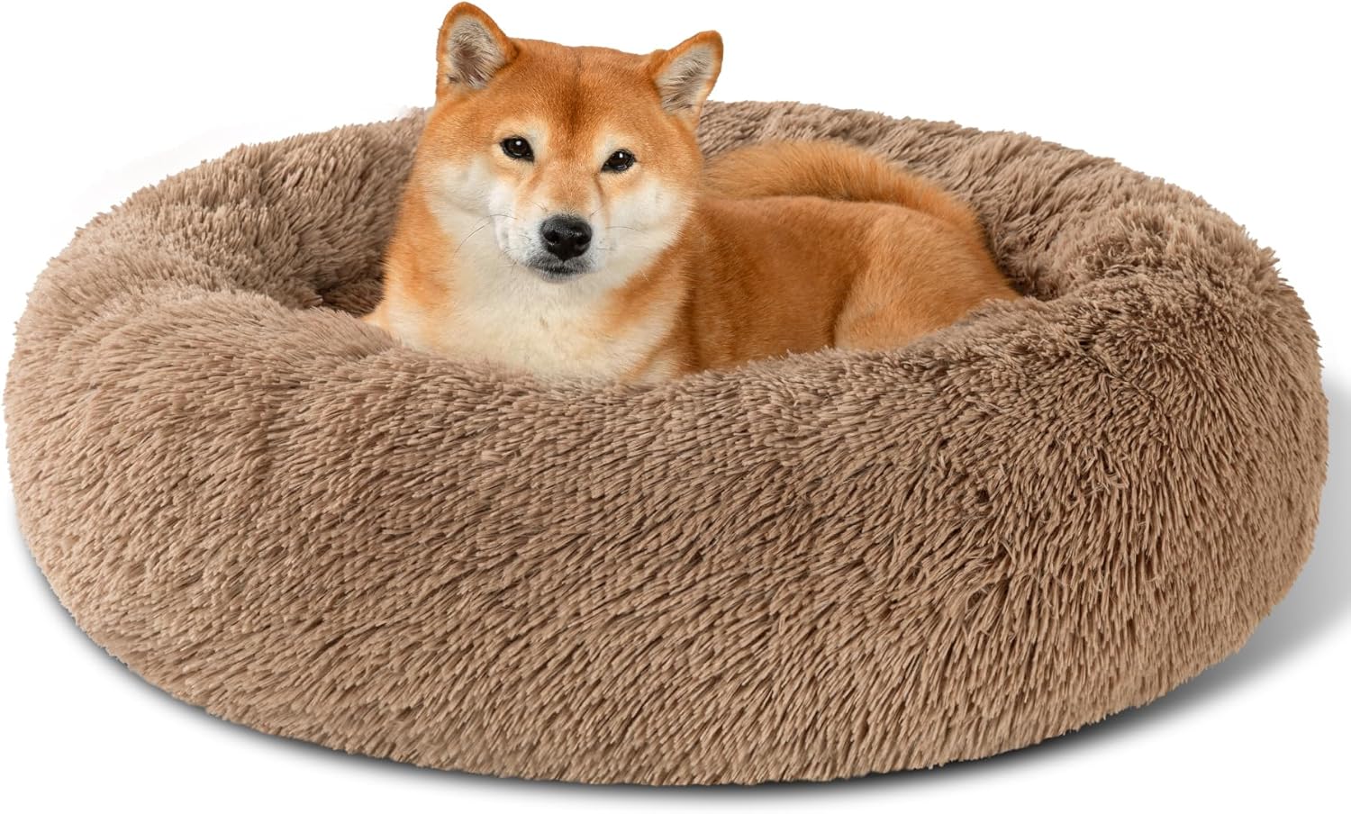 Dog Calming Beds for Small Medium Dogs - round Donut Washable Dog Bed, Anti-Slip Faux Fur Fluffy Donut Cuddler Anxiety Cat Bed(16" Light Grey)