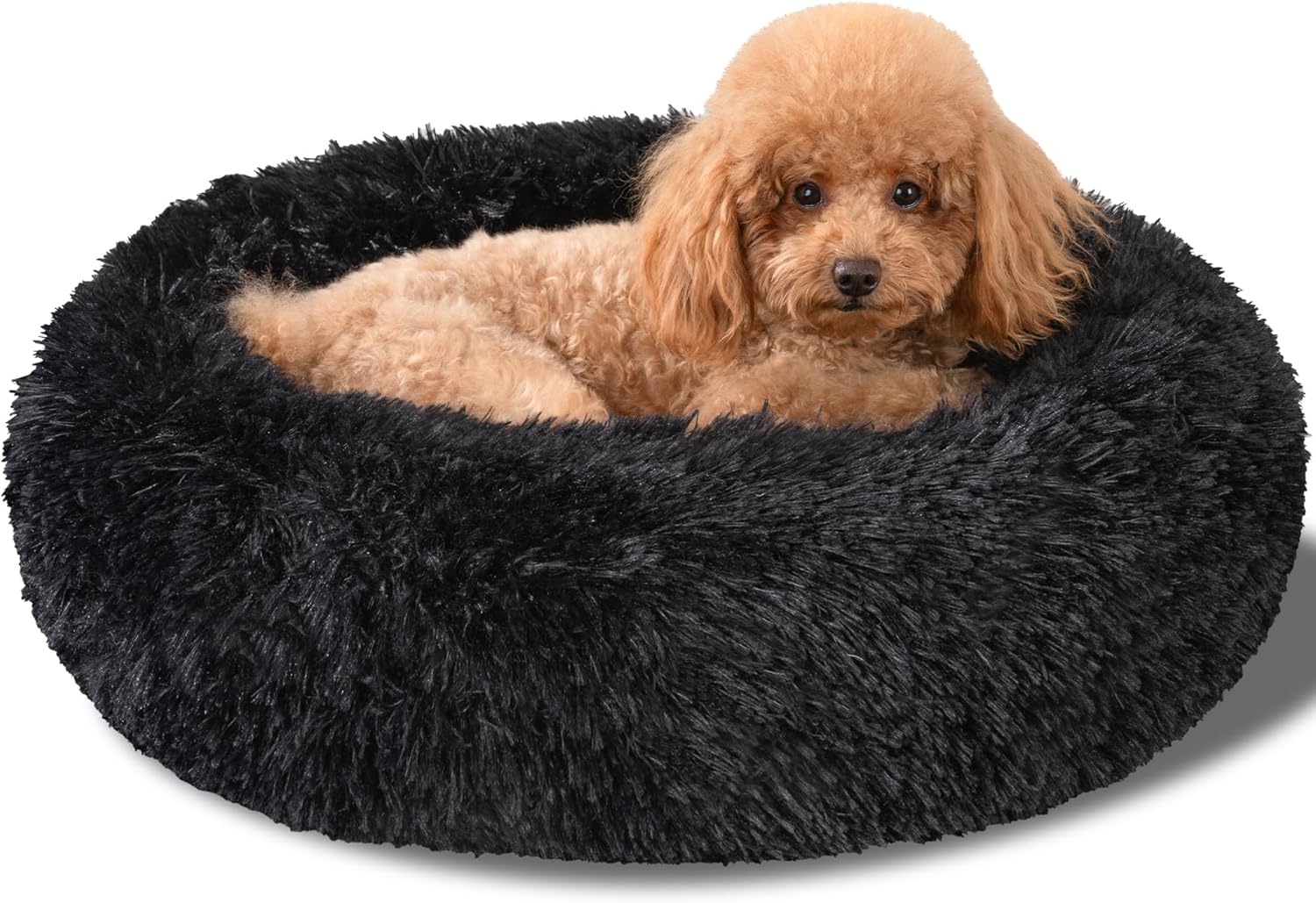 Dog Calming Beds for Small Medium Dogs - round Donut Washable Dog Bed, Anti-Slip Faux Fur Fluffy Donut Cuddler Anxiety Cat Bed(16" Light Grey)