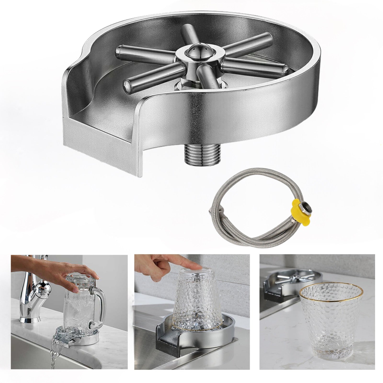 Stainless cup rinser for sink