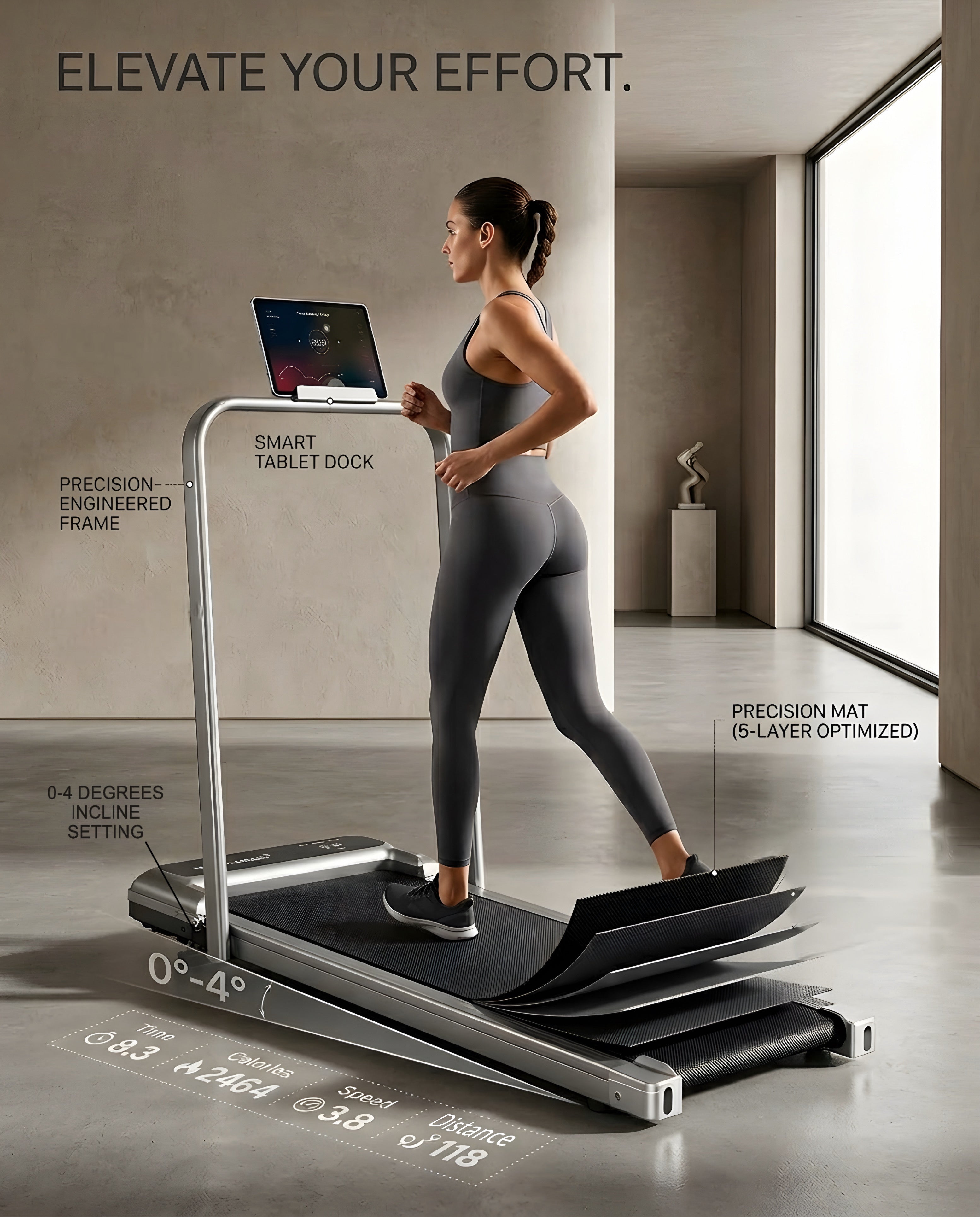 Portable Walking Pad Treadmill with Incline for Home Fitness & Under Office Desk Walking