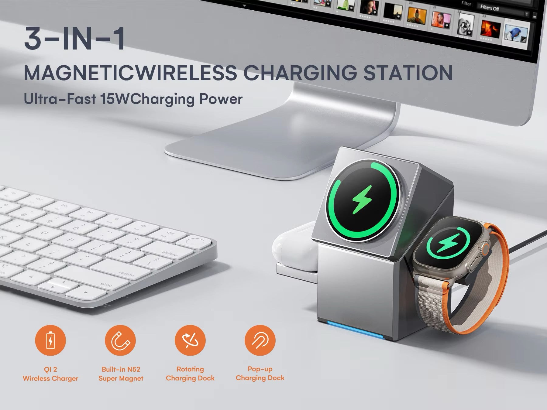 MagTwist™ 3 in 1 Magnetic Rotating Wireless Charger Station Stand