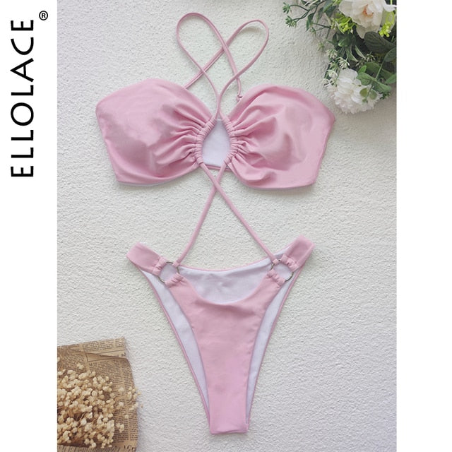 Sexy Cross Halter One Piece Swimsuit by Ellolace