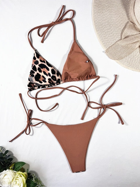 Leopard 2 Piece Bikini Set by ELLOLACE