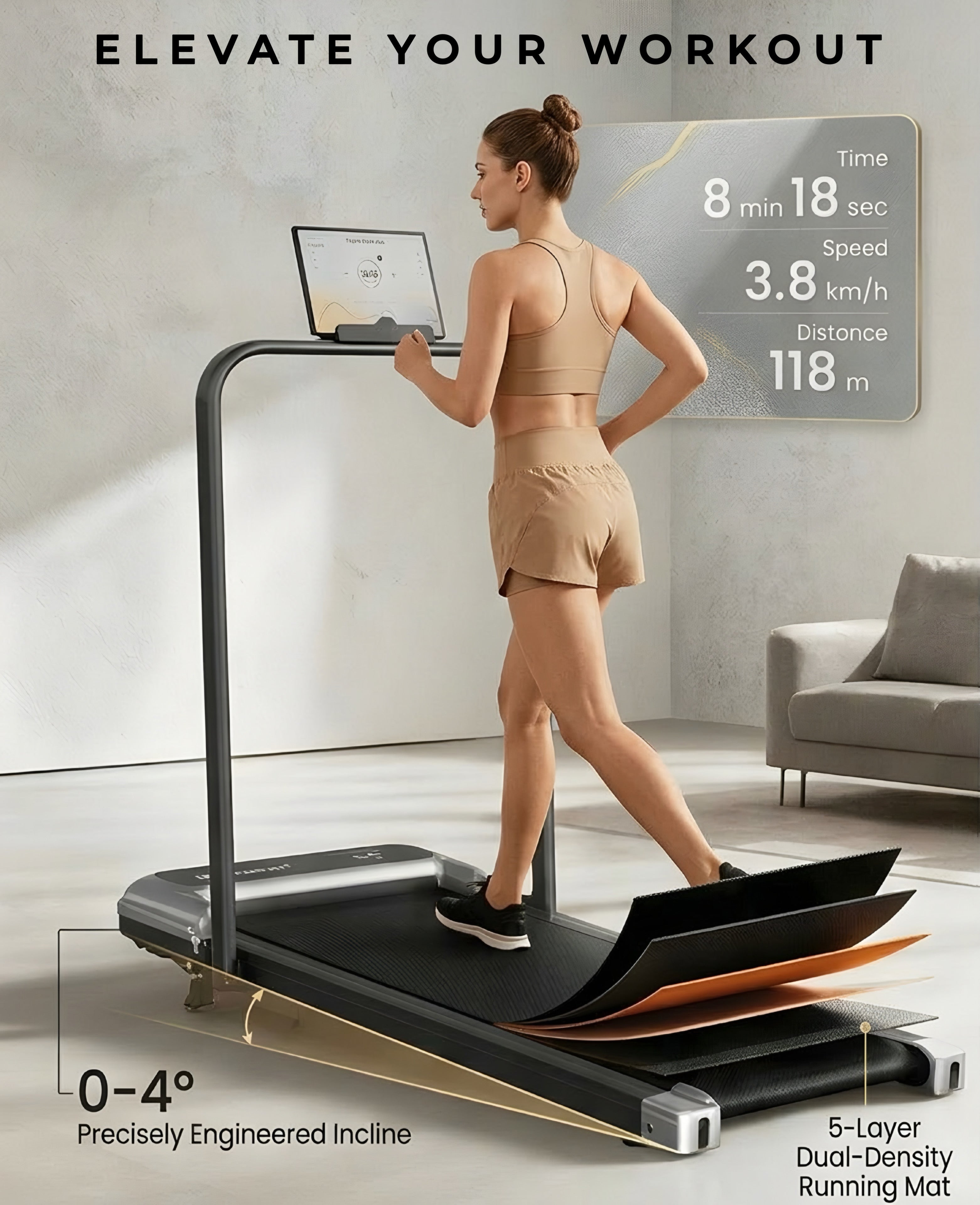 Portable Walking Pad Treadmill with Incline for Home Fitness & Under Office Desk Walking