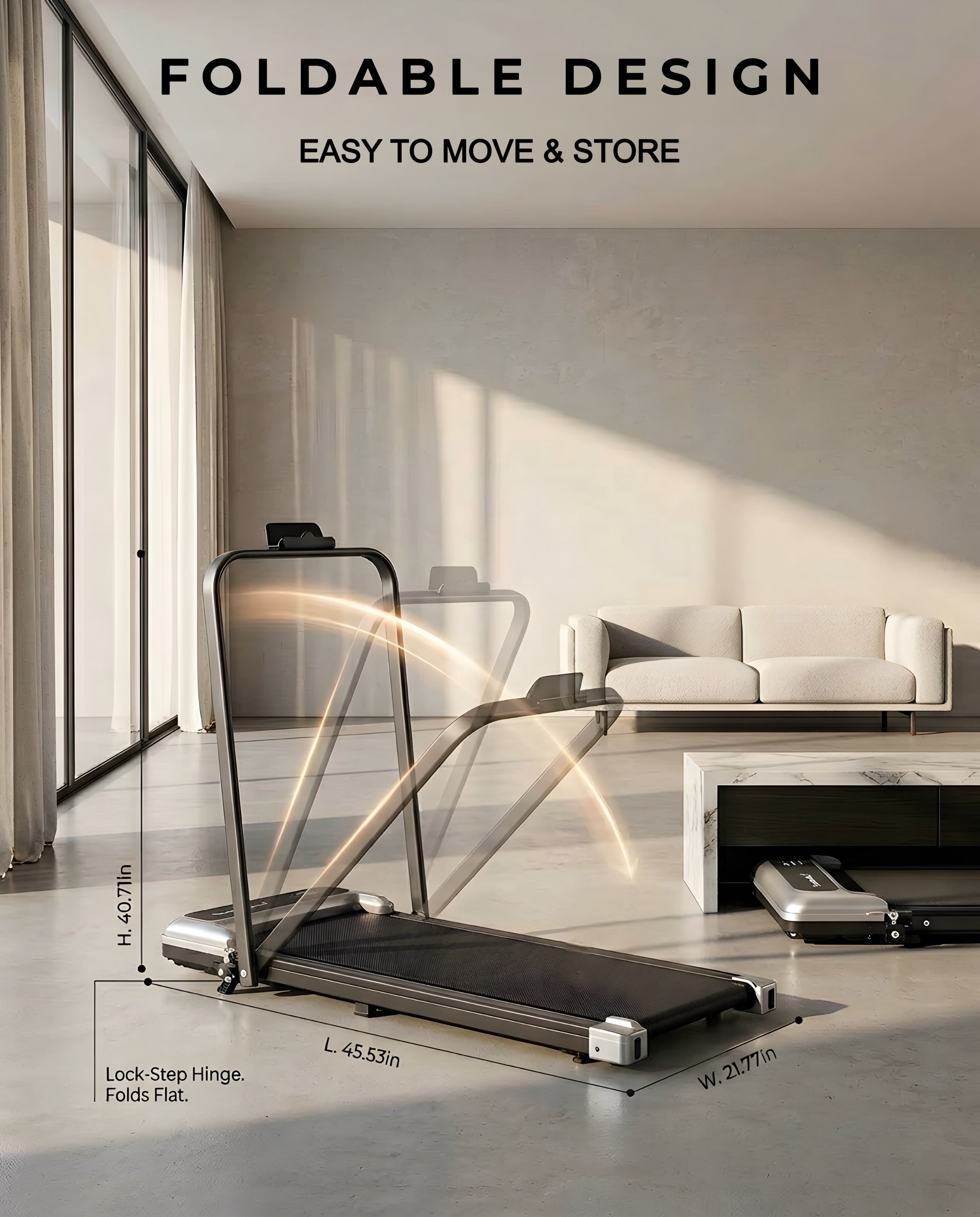 Portable Walking Pad Treadmill with Incline for Home Fitness & Under Office Desk Walking