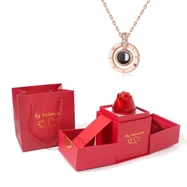 Projection Necklace With Rose Gift Box