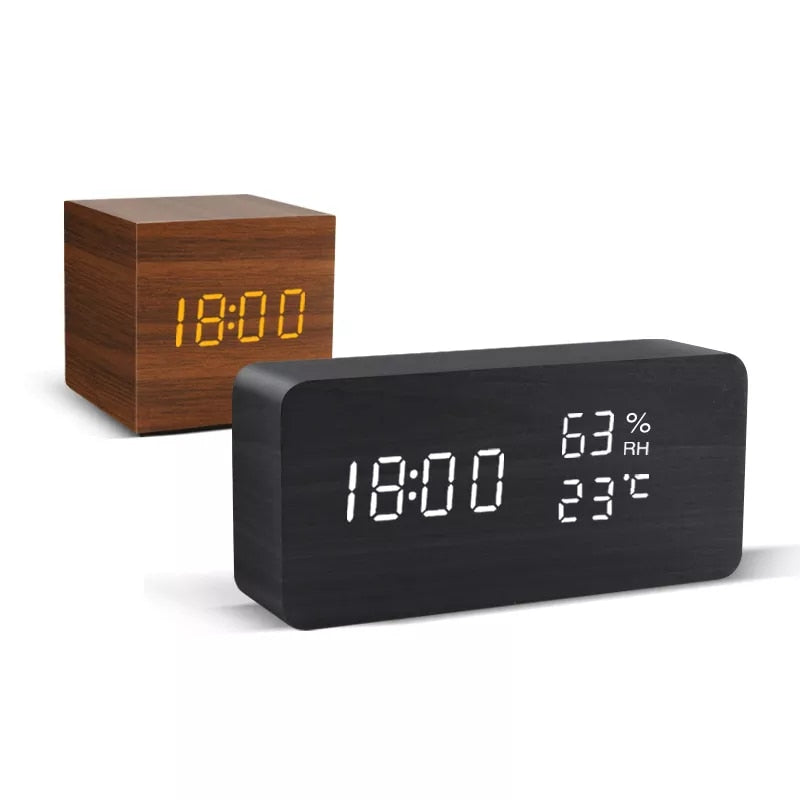 Voice control digital wooden alarm clock