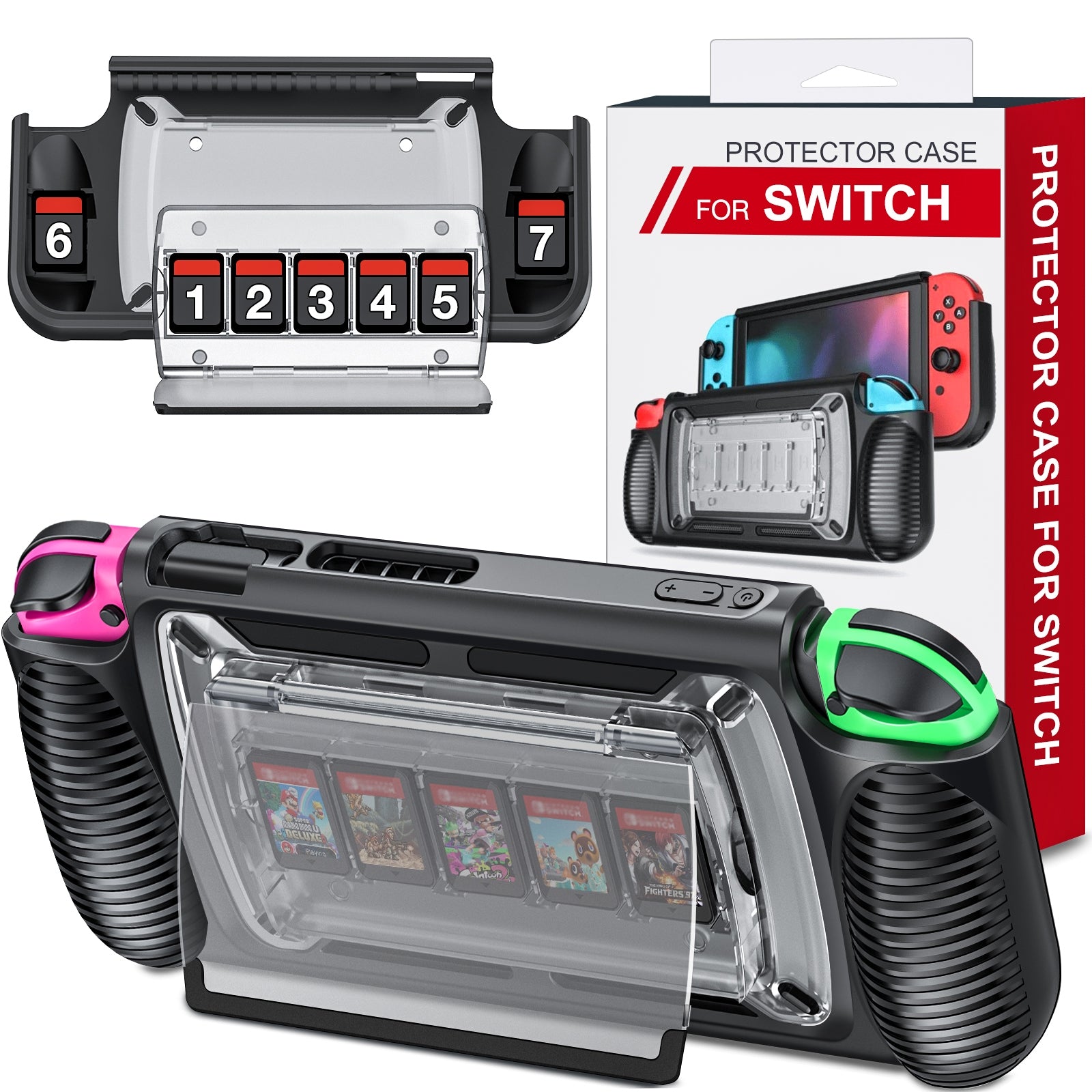 Protective Cover For Nintendo Switch with 7 storage slots