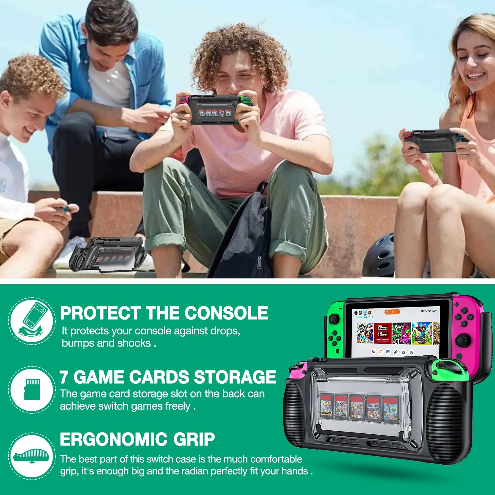 Protective Cover For Nintendo Switch with 7 storage slots