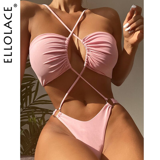 Sexy Cross Halter One Piece Swimsuit by Ellolace