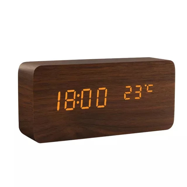 Voice control digital wooden alarm clock