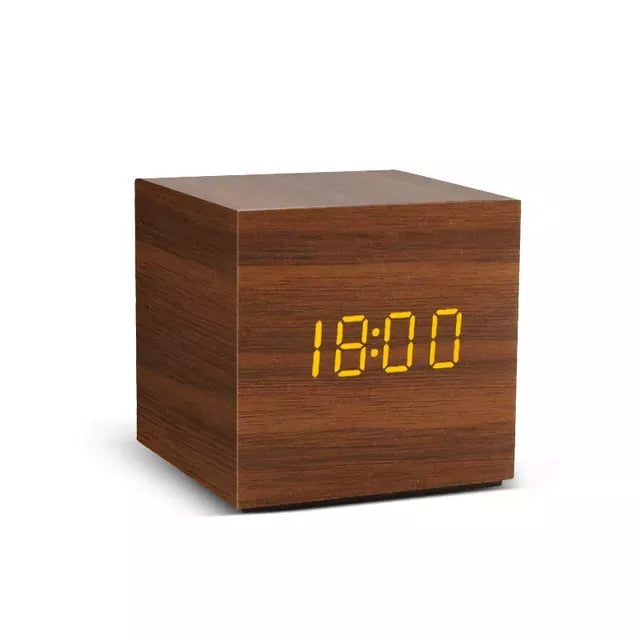 Voice control digital wooden alarm clock